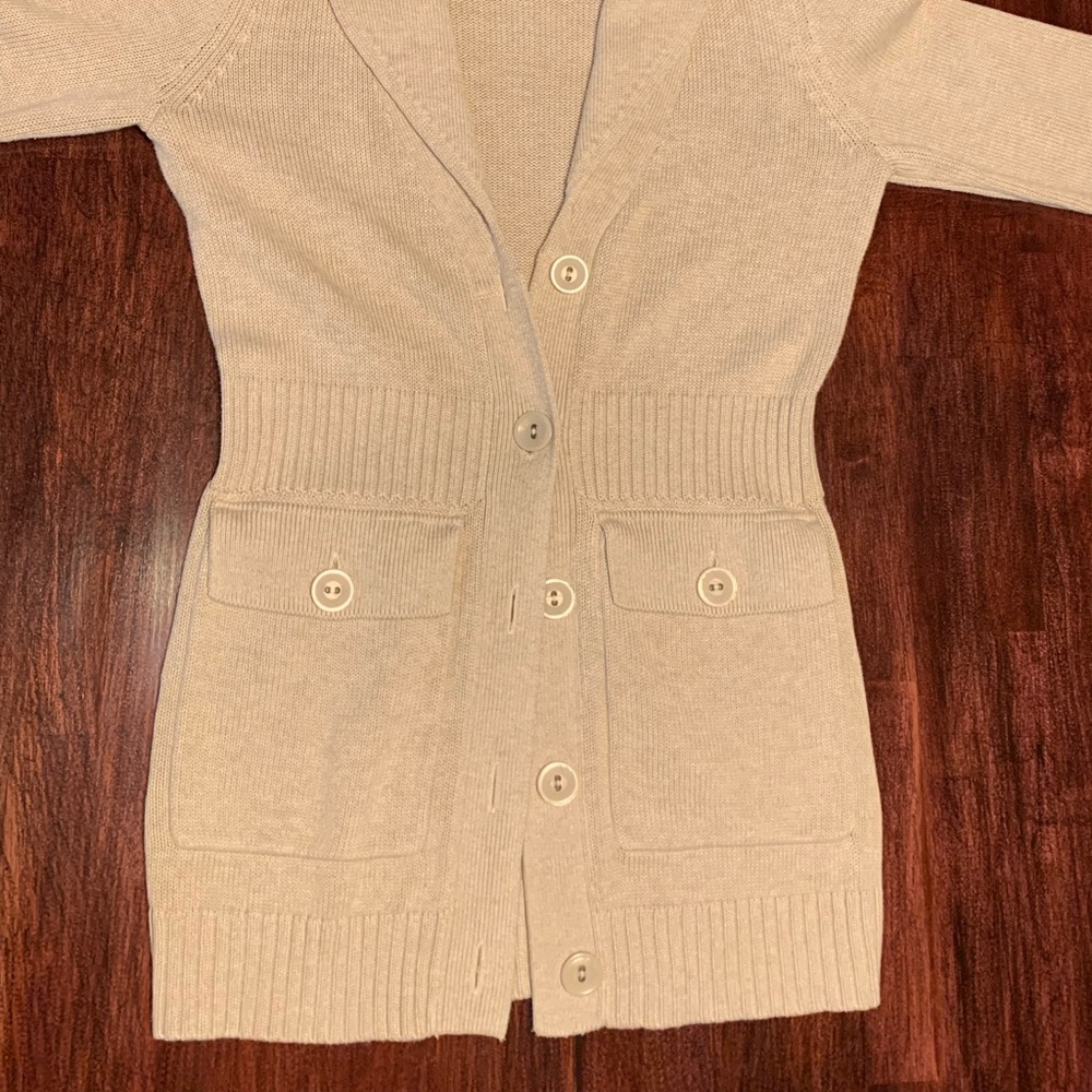 Fossil Beige Button Down Sweater With Collar - image 7
